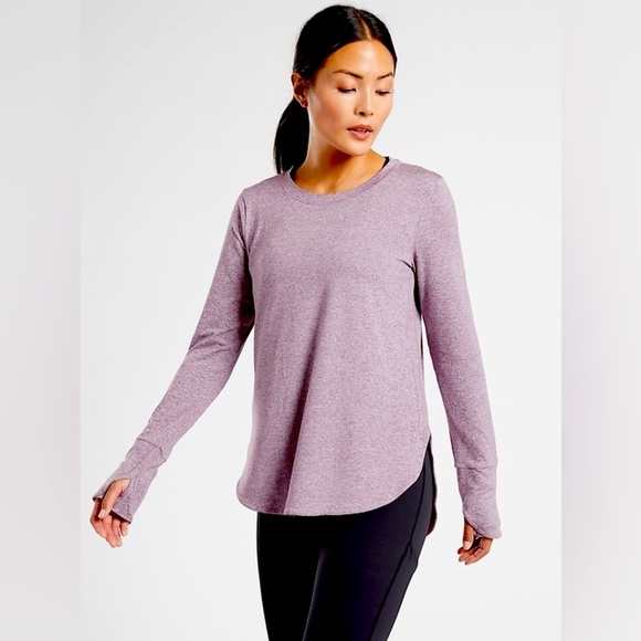 Athleta Uptempo Top Dark Sky Violet Purple Soft Long Sleeve Workout Yoga Top - Picture 1 of 7